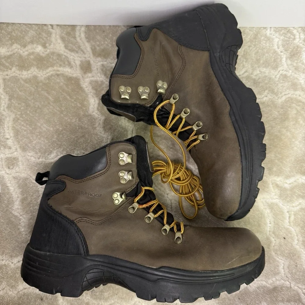 Everest Mens Brown Leather Lace Up Waterproof‎ Round Toe Hiking Boots Size US 14